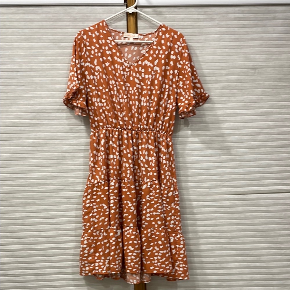 Elegant Orange Polka Dot Dress